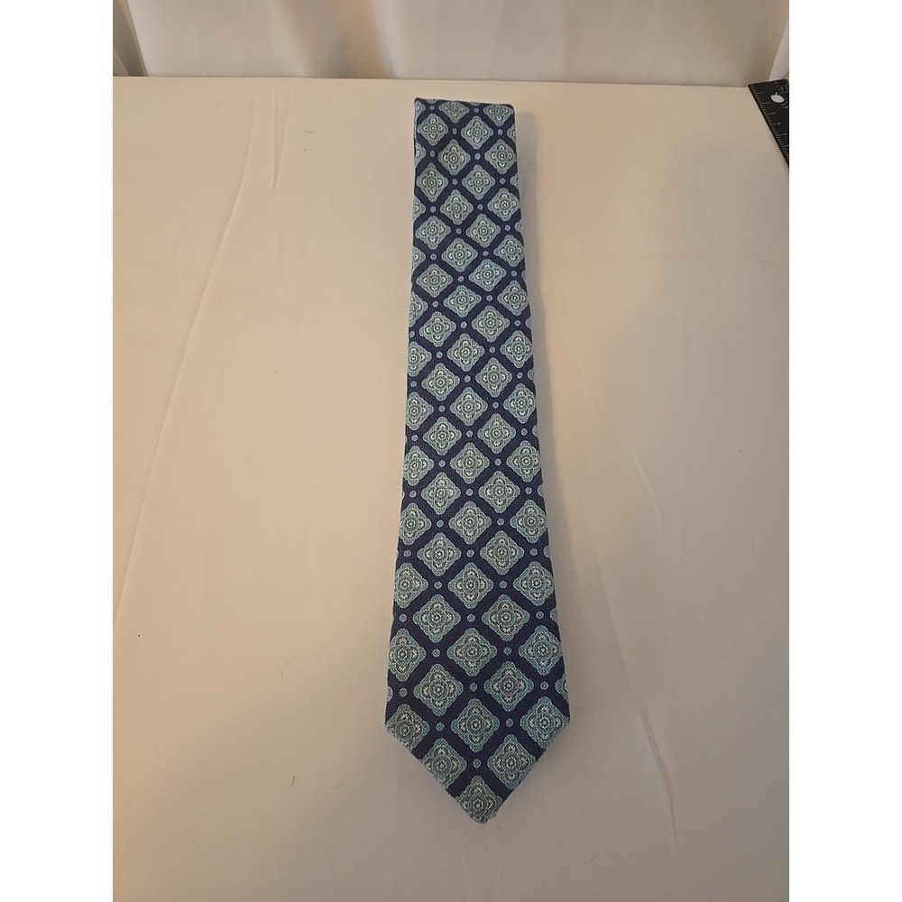 Peter Millar Men's Linen Tie Necktie Purple & Light Blue Geometric Print Nice